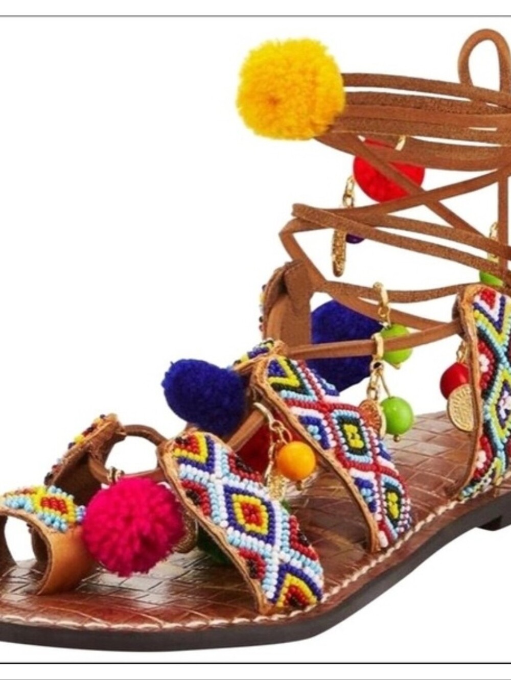 Sam Edelman Multicolor Beaded Pom Pom Gladiator Sandals